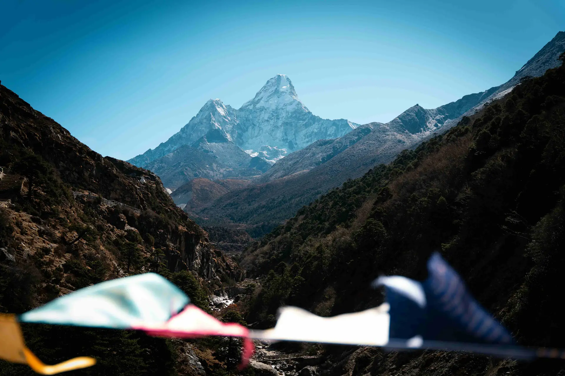Mount Ama Dablam Himalayan peak view from Everest Base Camp Trek route Nepal scenic mountain landscape