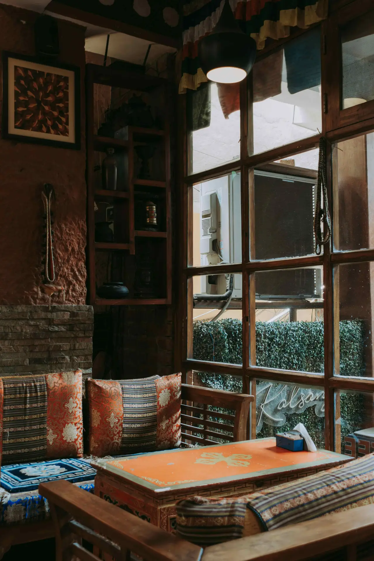 Interior of Himalayan tea house lodge Everest Base Camp Trek Nepal accommodation room view