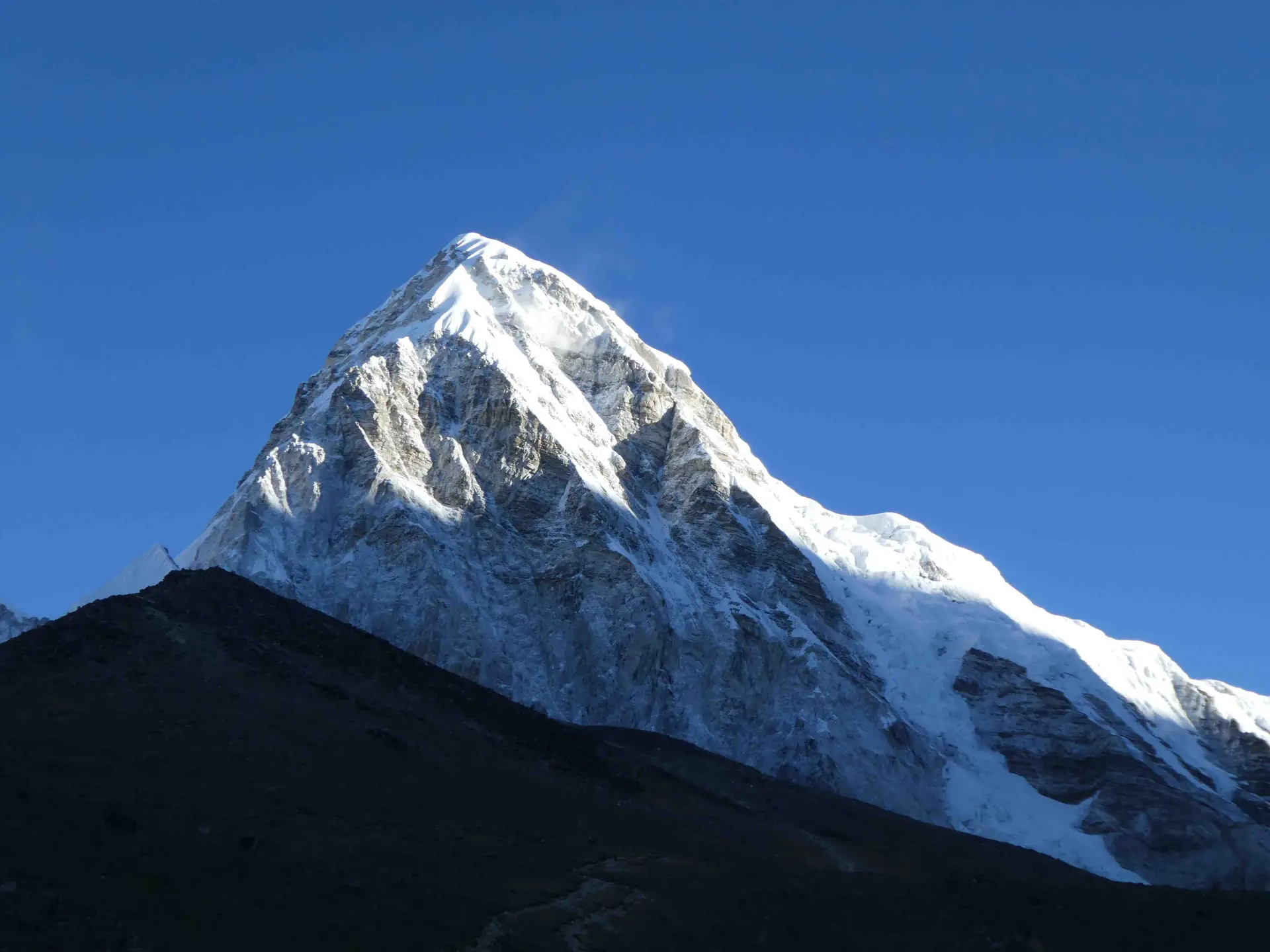 Mount Everest peak view from Everest Base Camp Trek route in Nepal Himalayas highest mountain in the world