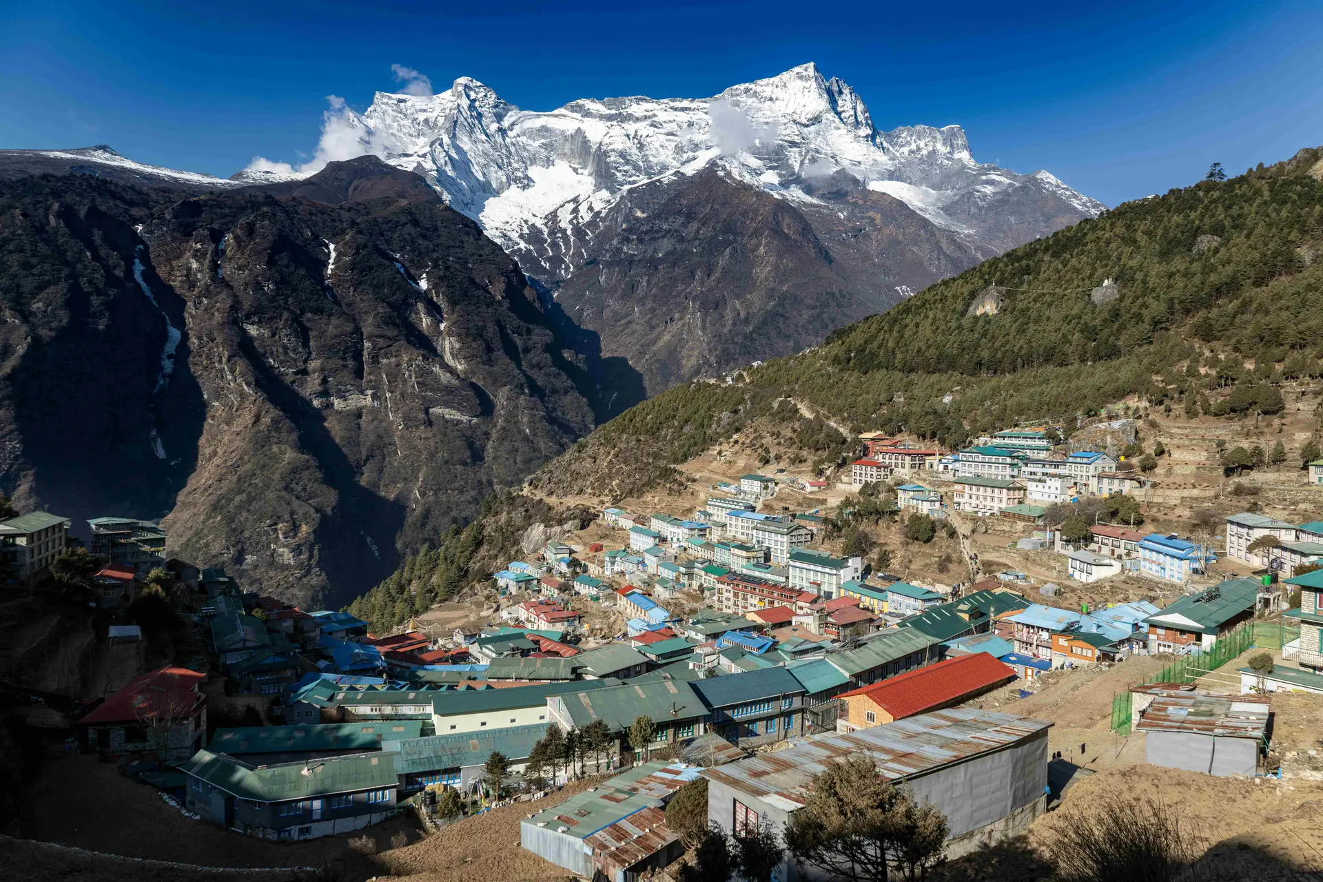 Namche Bazaar mountain town Everest region Nepal Sherpa village trekking hub Himalayas
