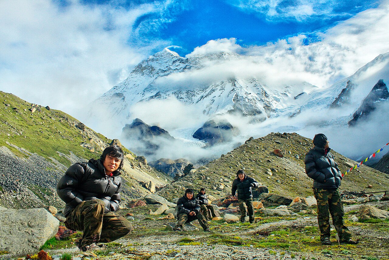 Trekkers resting at Mt Makalu Base Camp camp site