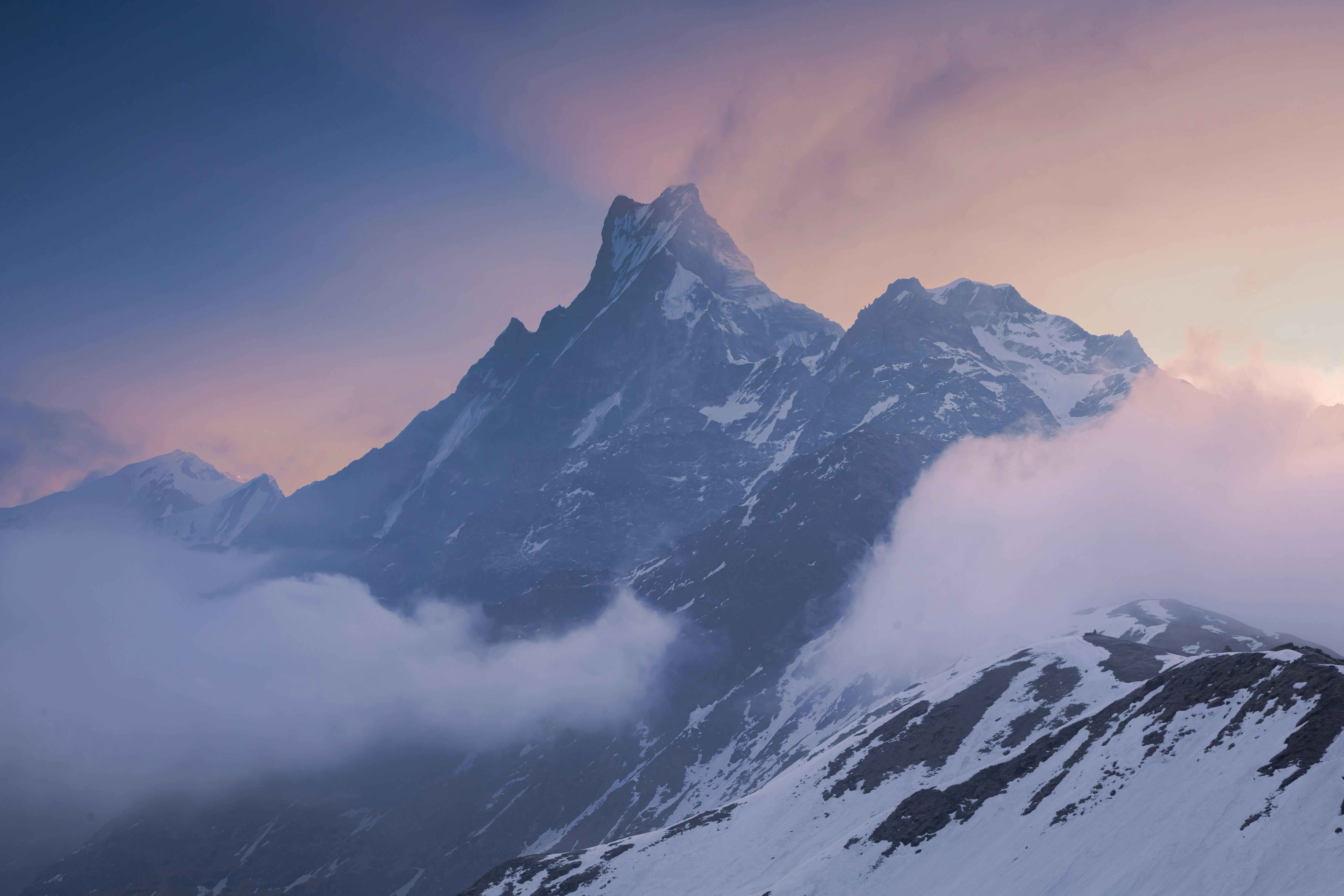 Sunrise over Machhapuchhre Mountain during the Mardi Himal Trek in Nepal