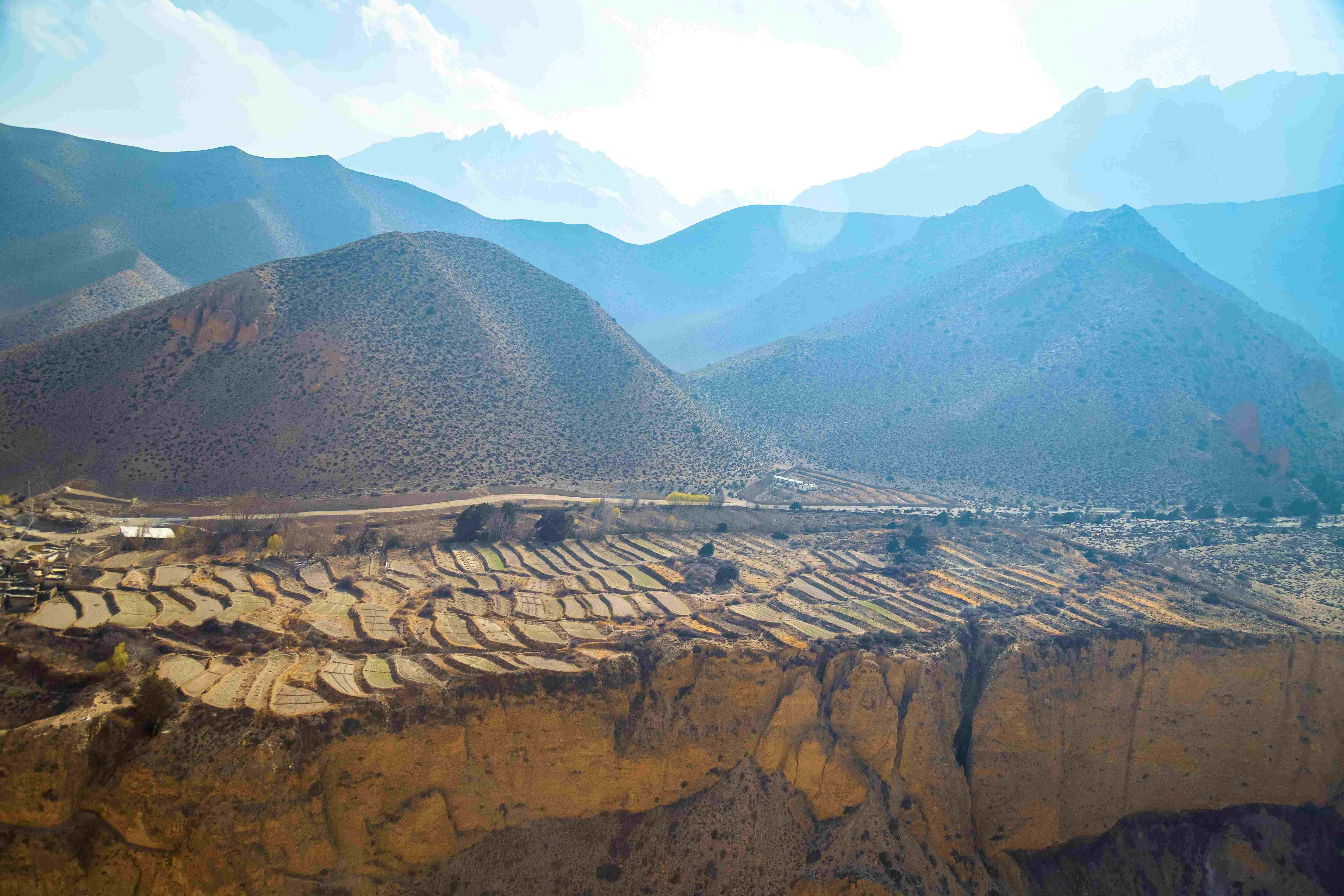 Scenic landscape of the Upper Mustang Trek with mountains and traditional villages